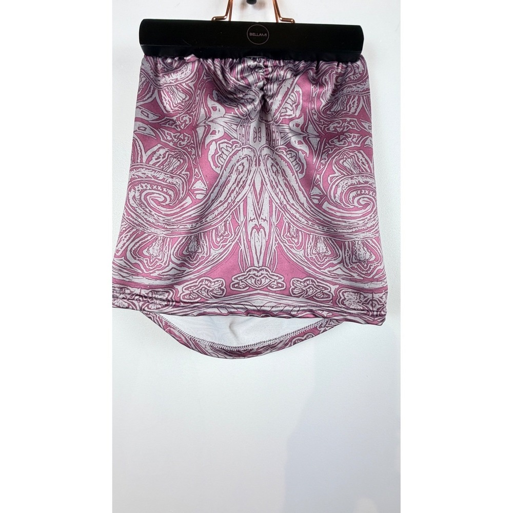 Pink Paisley Strapless Tube Top Gathered Bust Cotton Blend Crop‎ Top